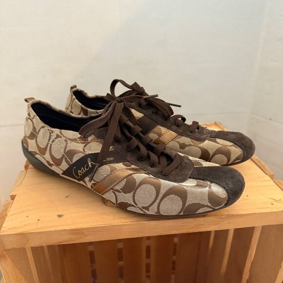 Coach Size 9 Women' s Belina Signature Brown & Tan Logo Sneakers - Picture 11 of 15